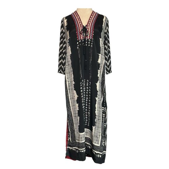 Rapsodia black cream tribal print 3/4 sleeves maxi dress size Medium - Picture 1 of 16